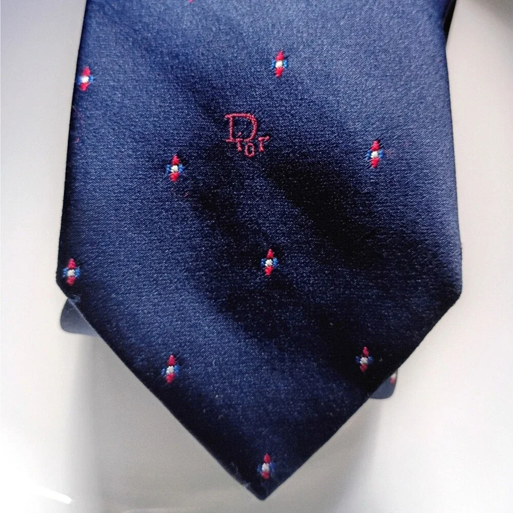 Christian Dior Vintage Necktie Dark Blue logo 58